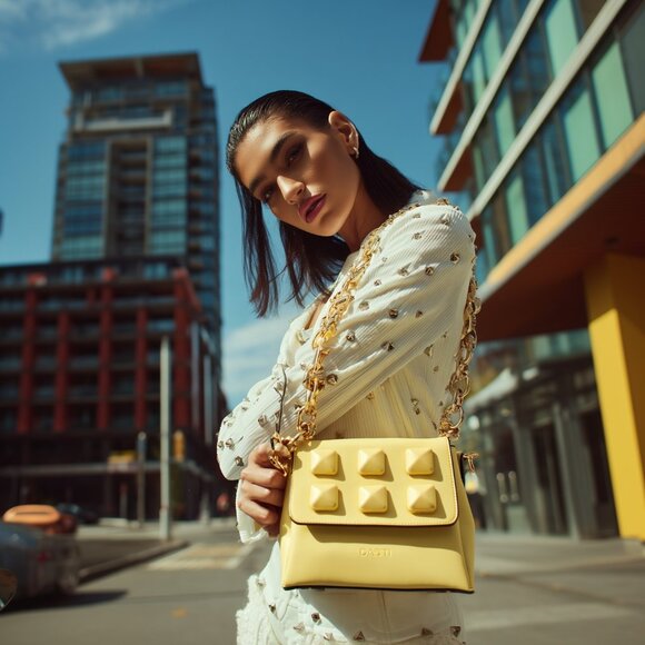 DASTI Studded Crossbody Handbag Yellow – Medium Size Purse + Black Option - Picture 9 of 9